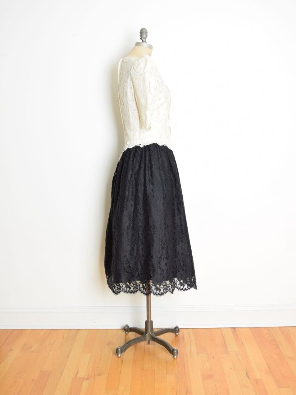 vintage 80s party prom dress cottagecore lace crochet Cachet tea length midi M - Picture 6 of 11